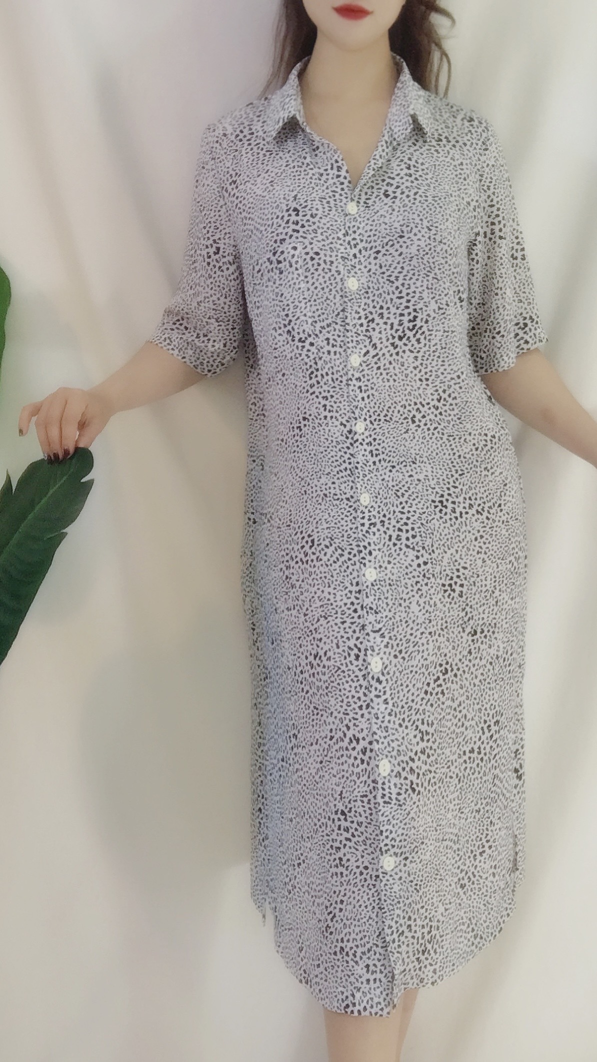 ĐẦM SUÔNG SƠ MI FORM RỘNG HỌA TIẾT DA BEO THỜI TRANG LB05