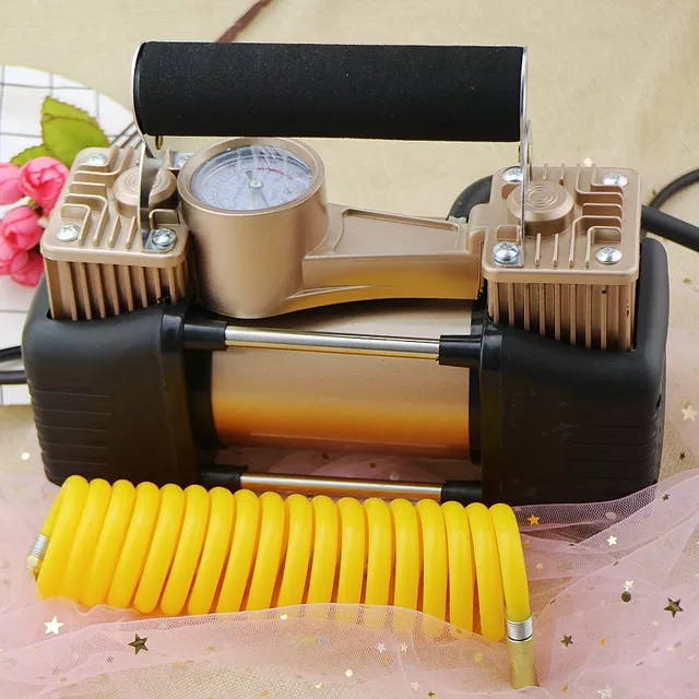 Bộ Máy Bơm Ô Tô 2 Xi Lanh Cao Cấp , Công Nghệ Nhật Bản Đồng Hồ Cơ /Đồng Hồ Điện Tử Tự Ngắt Và Đèn Chiếu Sáng Kèm Hộp Dụng Cụ