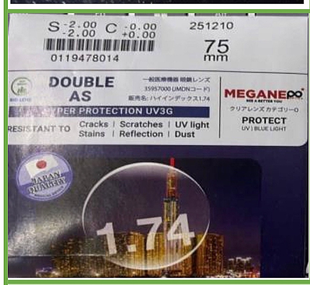 Tròng viscare siêu mỏng 1.74 cận/viễn/loạn chống ánh sáng xanh chính hãng mắt kính OURESS