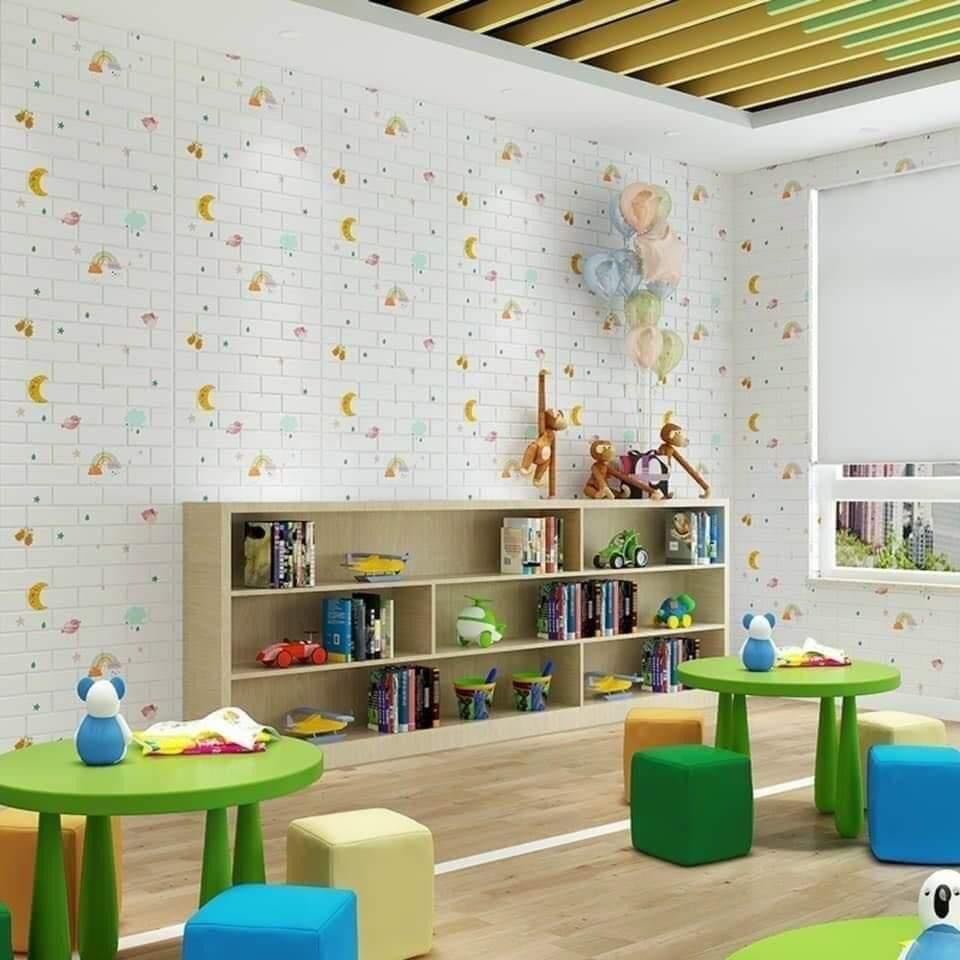 Bộ 10 Tấm Xốp Dán Tường Hoạt Hình Cầu Vòng Siêu Dễ Thương Sẵn Keo 70x77