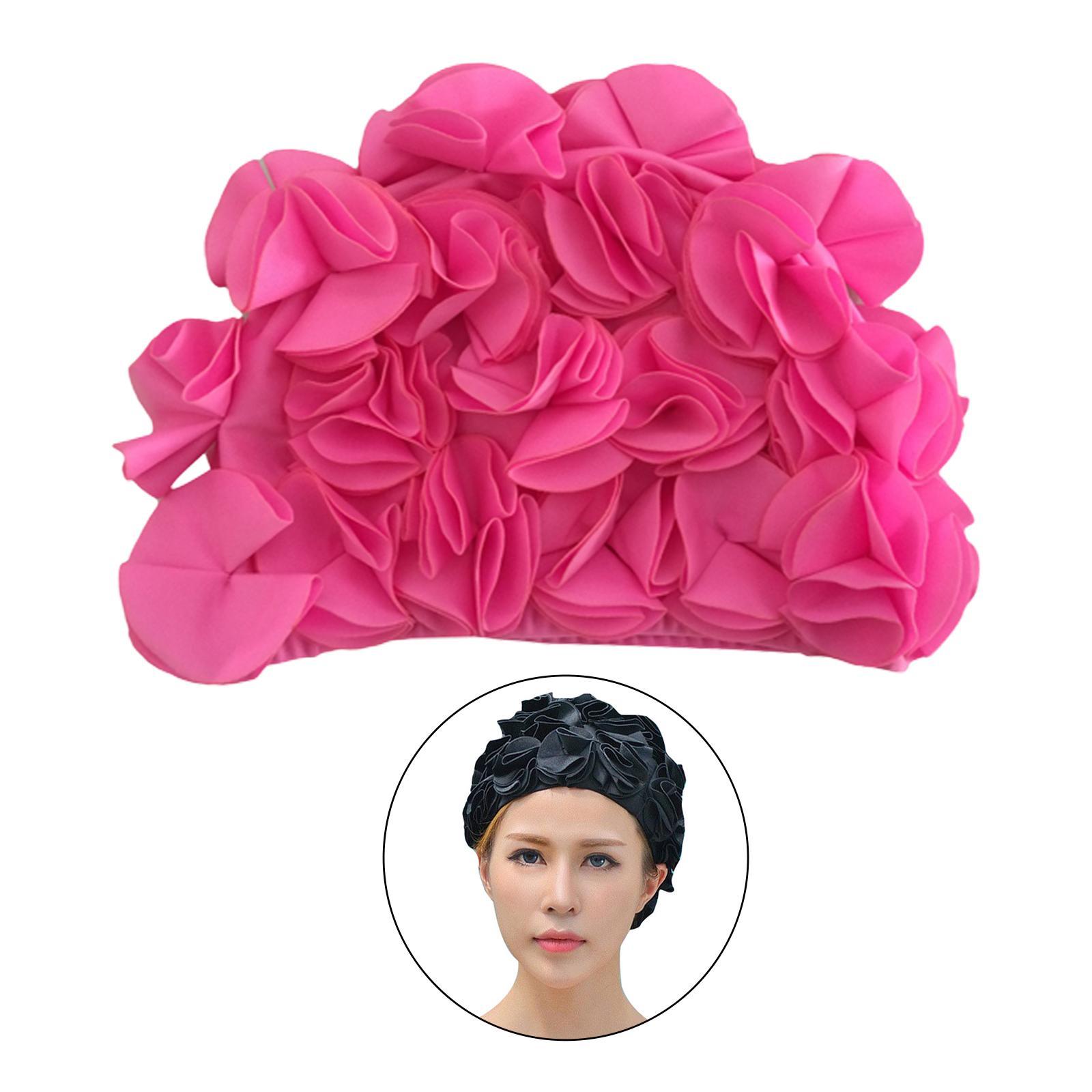 Swimming Hat Swim Hat Fashion Floral Petals Vacation Reusable Bathing Caps Swim Caps Swimming Cap for Girls Women Curls Long Short Hair