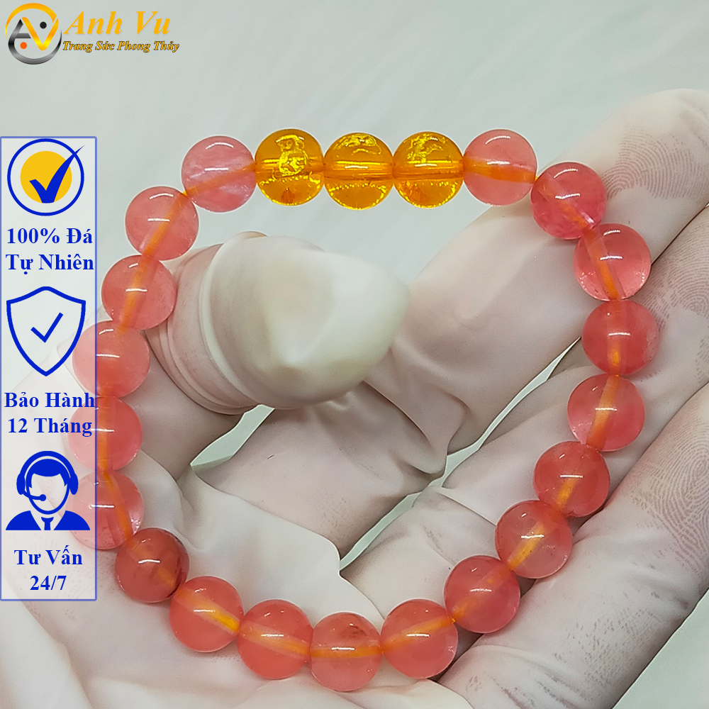 Vòng tay phong thủy mệnh thổ cho nữ chất liệu đá mã não đỏ - Vòng tam hợp thân tý thìn - May mắn bình an