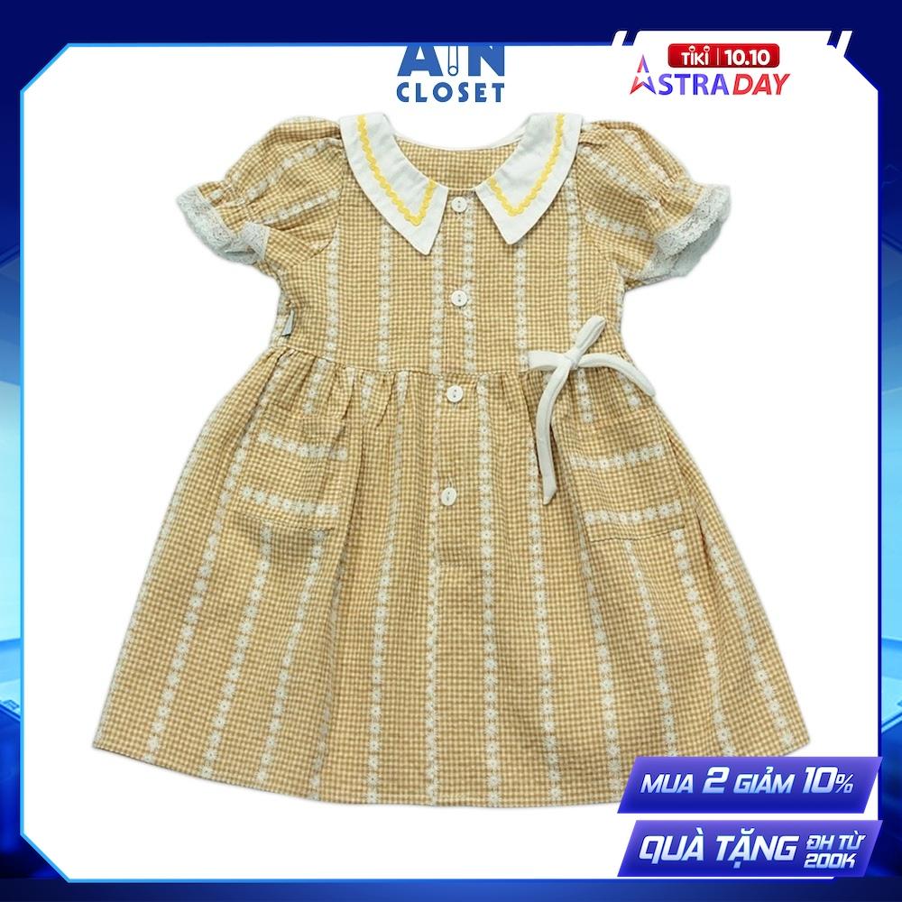 Đầm bé gái họa tiết Caro nhí vàng cổ sơ mi cotton - AICDBGMMOMJL - AIN Closet