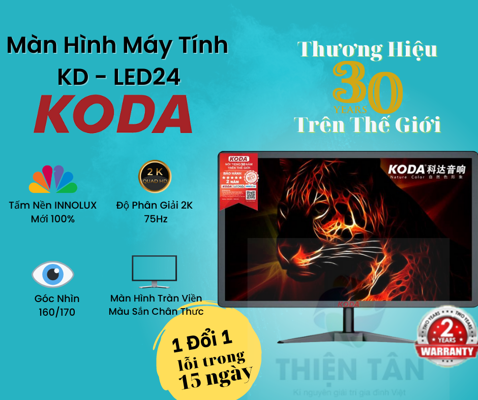 Màn hình máy tính KODA - KD-LED24 inch - Độ Phân Giải 2K - Góc Nhìn Rộng - kết nối VGA / HDMI (Đen) - Hàng Chính Hãng