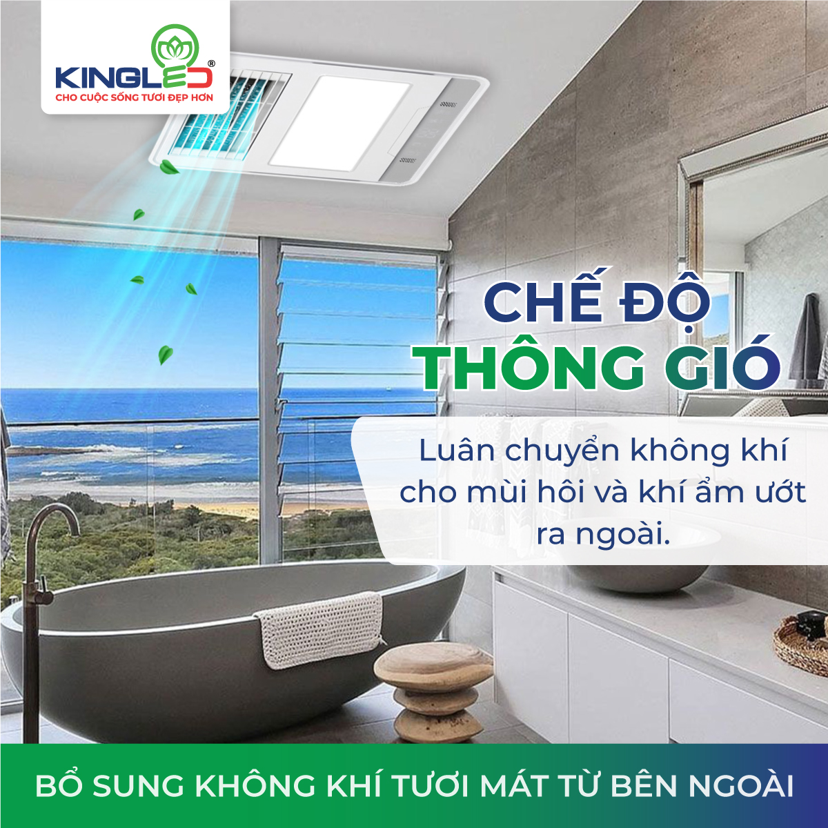 Quạt Sưởi Điều Hòa Âm Trần (Thông Gió, Sưởi Ấm, Làm Mát, Chiếu Sáng) KINGLED - Hàng Chính Hãng