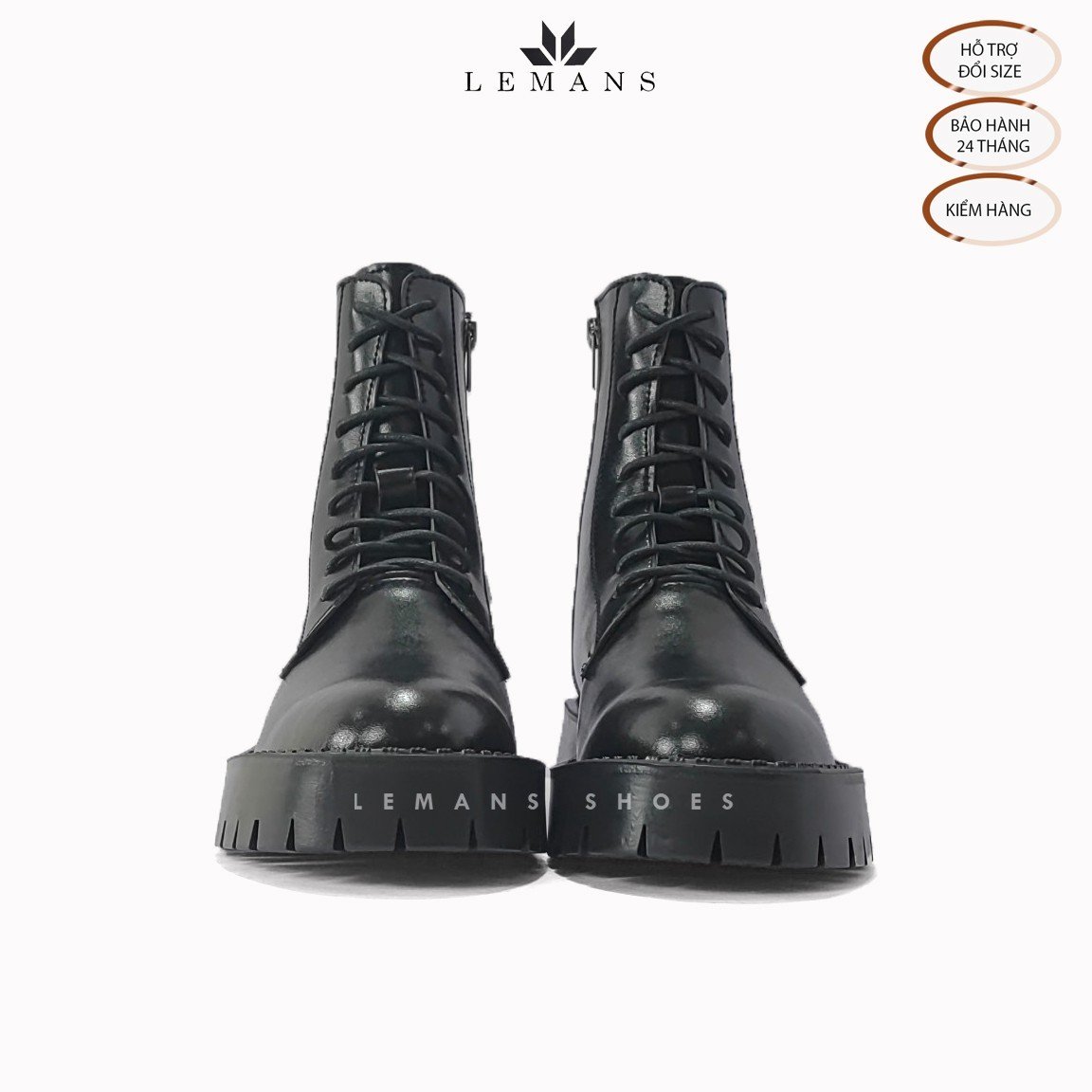 Giày da bò Chunky COMBAT Boots LEMANS nam - Đế Chunky cao 4.5cm - Khóa YKK - Bảo hành 24 tháng