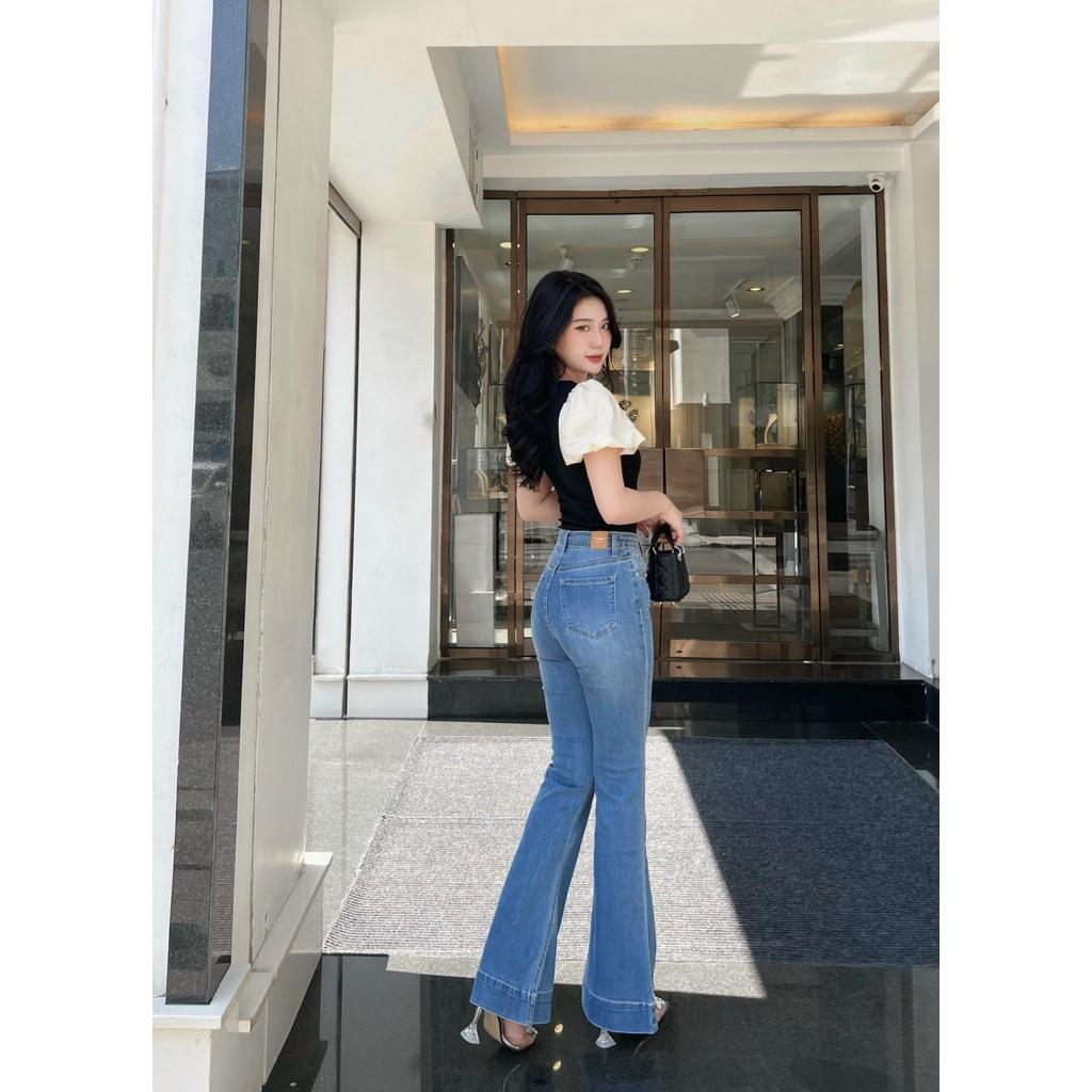 Quần jean nữ ống loe bản gấu to xuất Dư chất đẹp co giãn