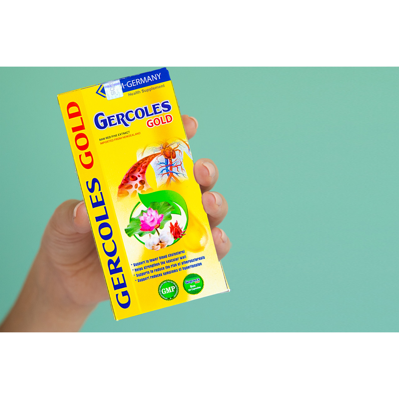 Viên Uống Hỗ Trợ Giảm Cholesterol, Giảm Nguy Cơ Xơ Vữa Động Mạch Gercoles Gold dành cho người cao huyết áp, mỡ máu cao - Hộp 30 viên