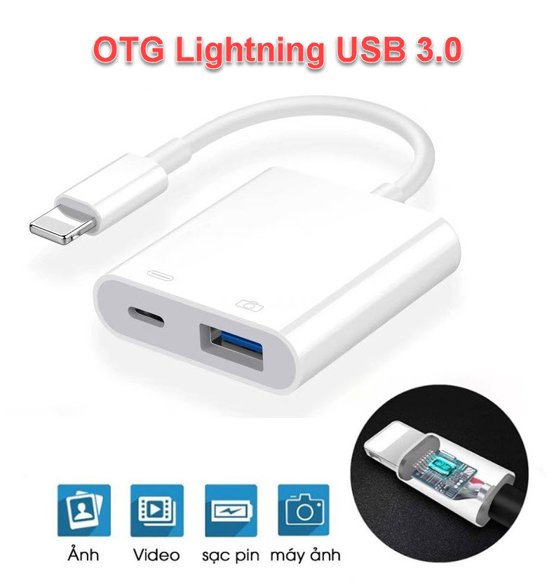 Cáp OTG 3.0 dành cho IPhone, IPad có cổng sạc