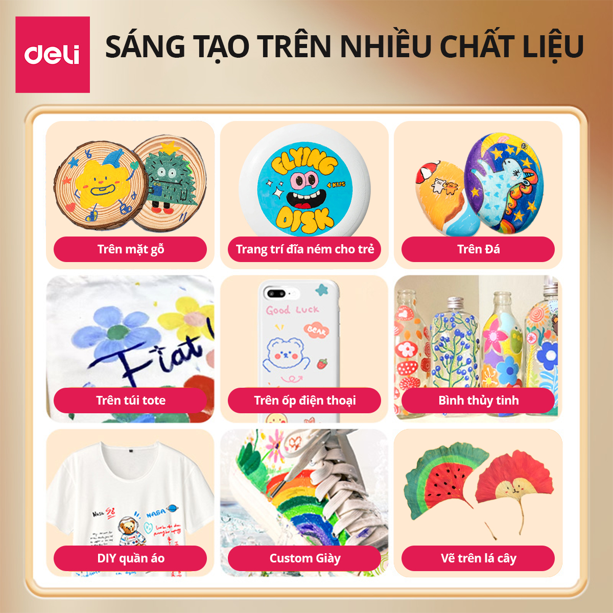 Bút Màu Acrylic Marker Túi Vải Cao Cấp Deli - Bút Sơn Màu Acrylic Tô Vẽ Trên Mọi Chất Liệu Không Thấm Nước - Đi Nét DIY