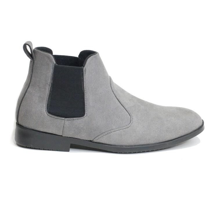 Giày Chelsea Boot Nam Cổ Chun Da Búc Xám Phong Cách Hàn Quốc - CB520-bucxamhun- Kèm Độn Đế Cao Su