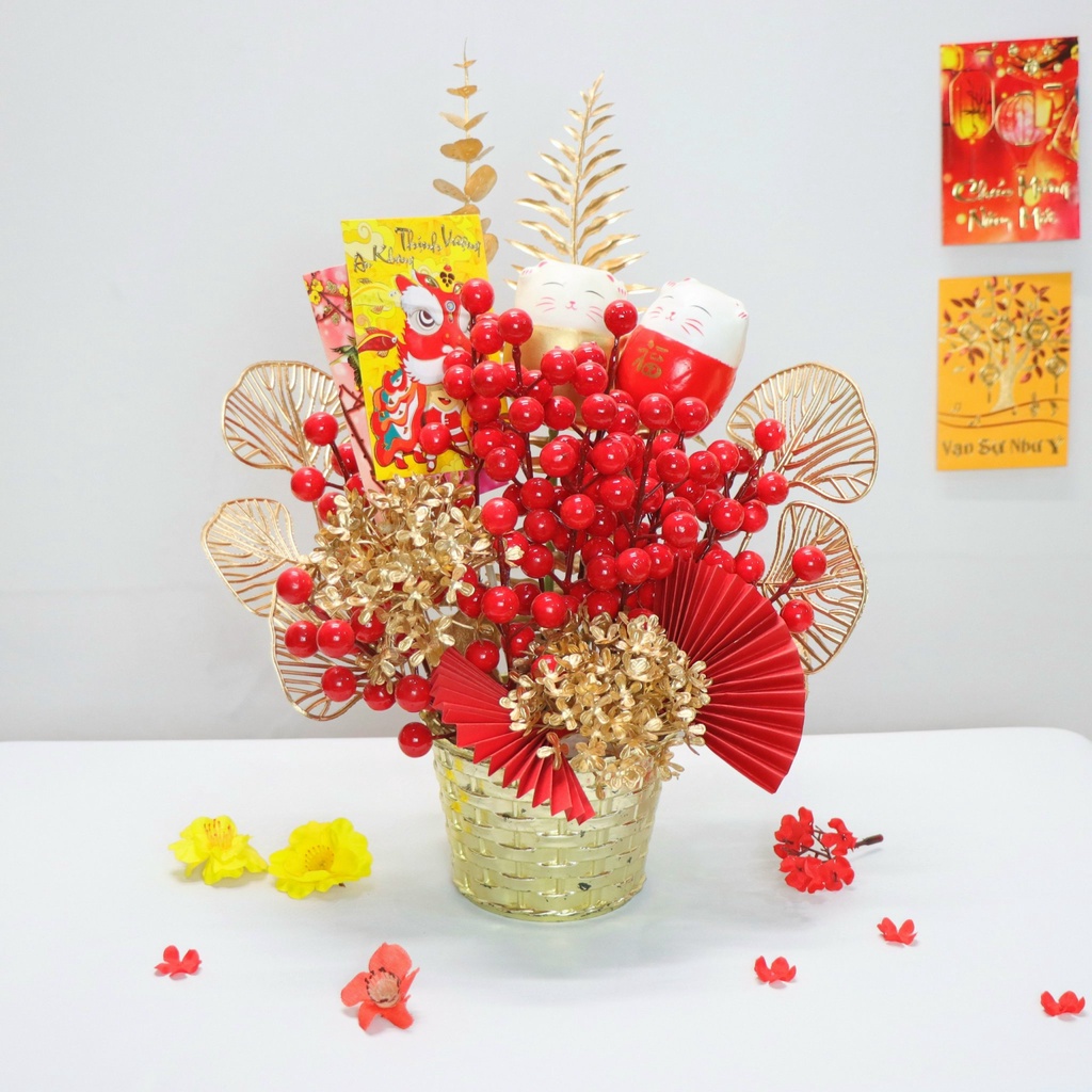 Chậu Đào Đông Trang Trí TẾT A09 May Mắn Tài Lộc – Handmade