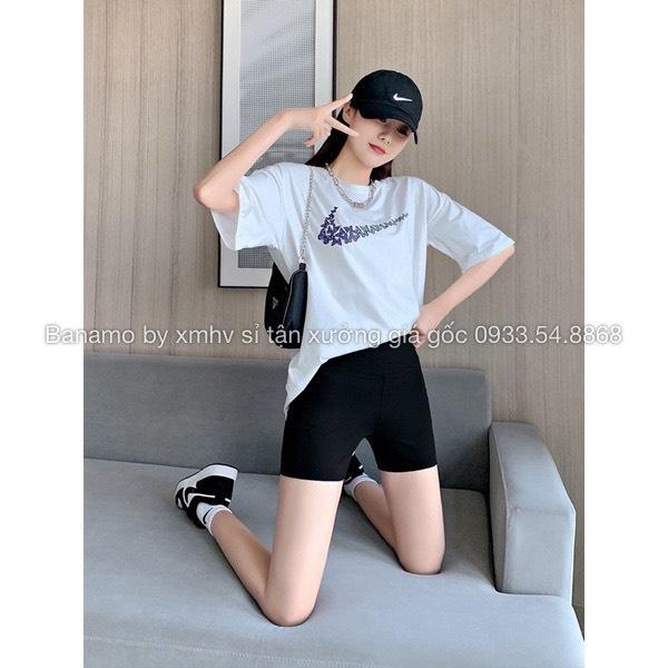 Quần legging đùi dáng ngắn cạp cao chất thun cotton siêu co giãn thời trang Banamo Fashion 7113