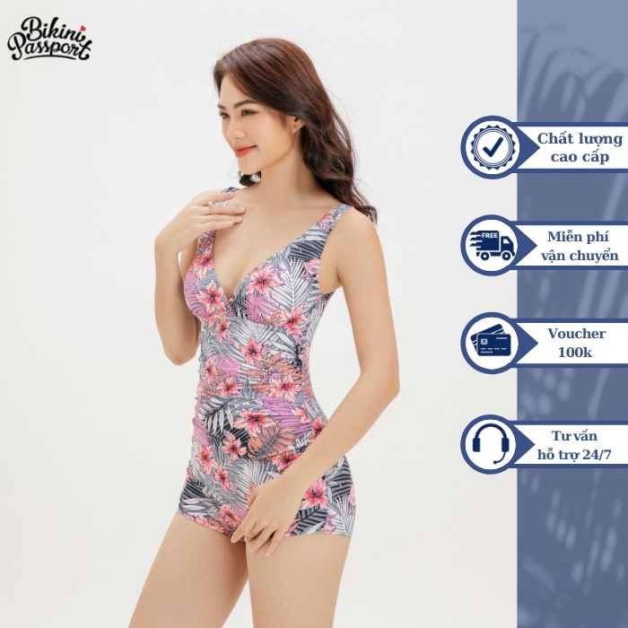 Đồ bơi Nữ BIKINI PASSPORT kiểu Một mảnh cổ V quần short- màu Hồng - BS370_PK