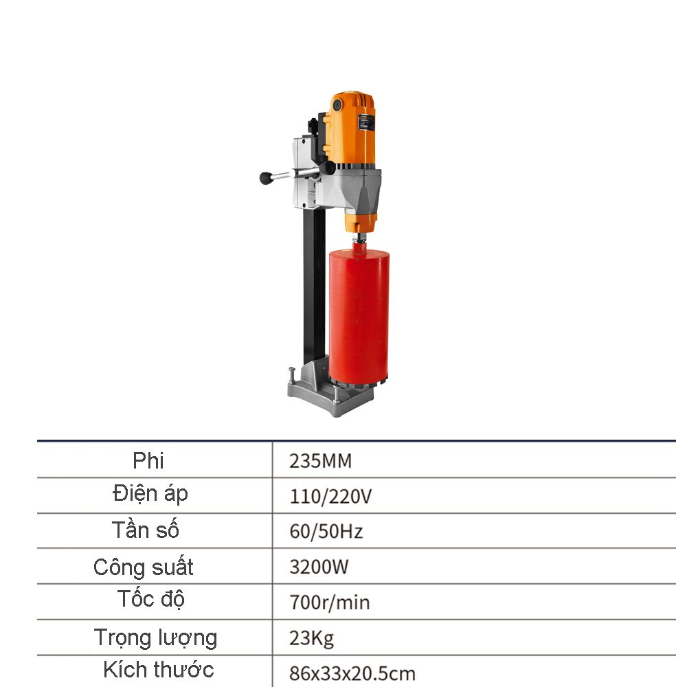 Máy Khoan Rút Lõi DERA Phi 235 - Khoan Rút Lõi Bê Tông Cầm Tay Chuyên Dùng Cho Các Vật Liệu Cứng Như Gạch ,Đá , Bê Tông  Ứng Dụng Trong Ngành Xây Dựng – Hàng Chính Hãng