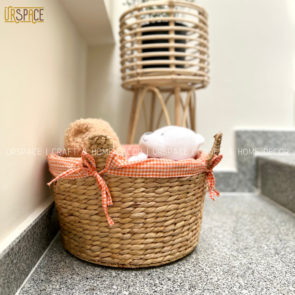 Giỏ lục bình đựng quần áo URSPACE trang trí decor sắp xếp không gian hình tai mèo dễ thương/ ROUND HYACINTH STORAGE BASKET
