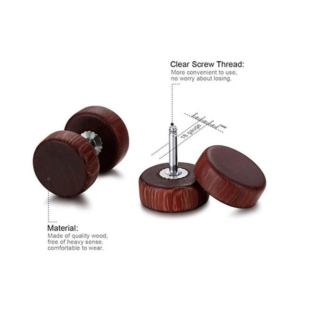 2 pairs Wooden Earrings Mens Womens Stud Earrings Ear Piercing Plugs Tunnels