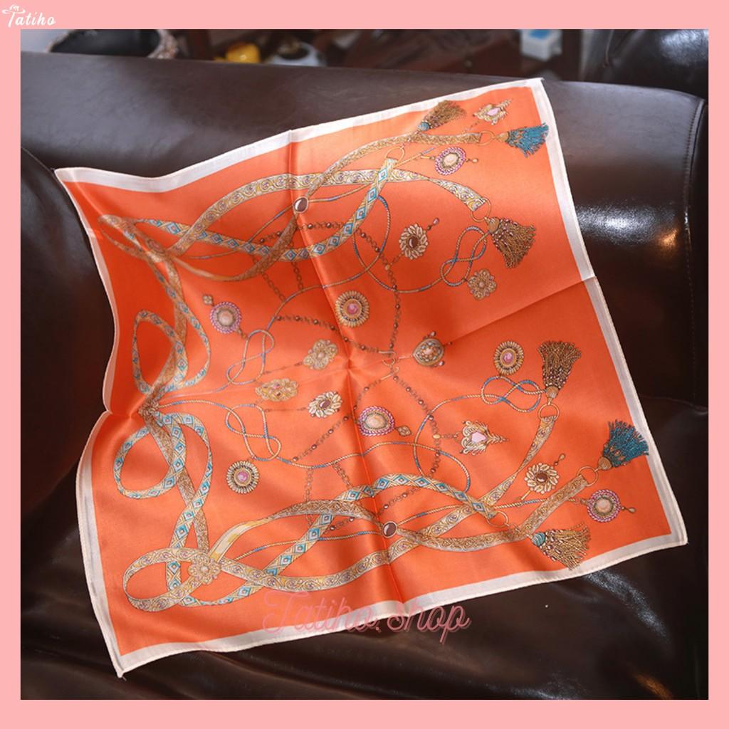 Khăn Lụa Vuông, Khăn Turban Cao Cấp Họa Tiết Dây Thừng - Chất Liệu Lụa Chiffon 70x70cm - Mã KL026