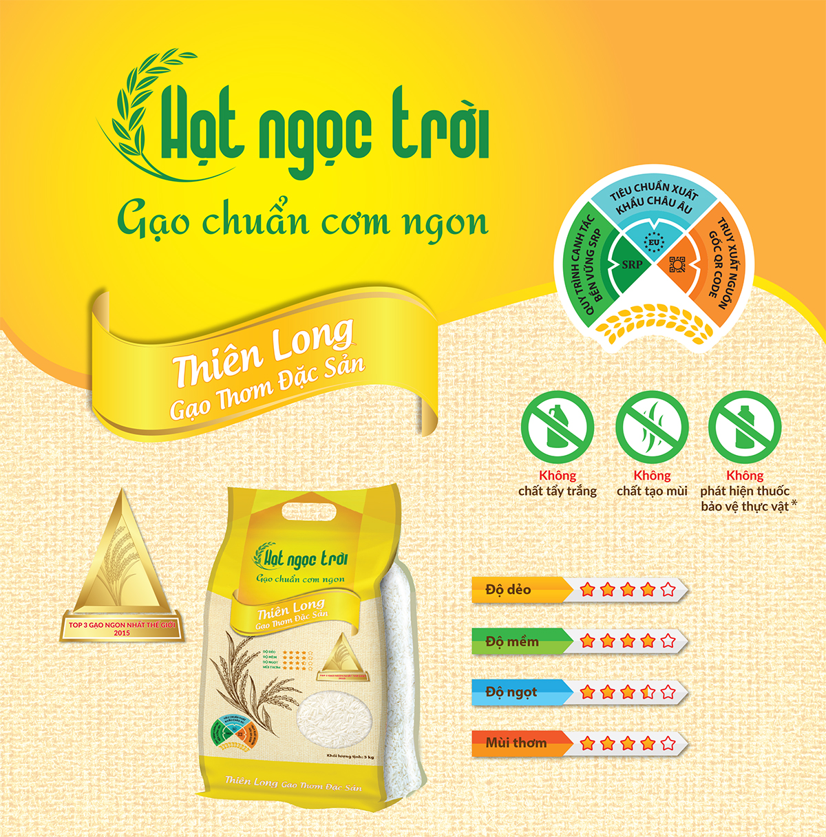 Đặc sản An Giang - Gạo Hạt Ngọc Trời Thiên Long Túi 5Kg - Gạo thơm đặc sản - OCOP 4 Sao