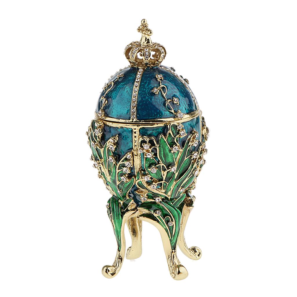 Flower and Crown Rhinestone Easter Egg 4-Leg Stand Jewelry Box Mini Egg