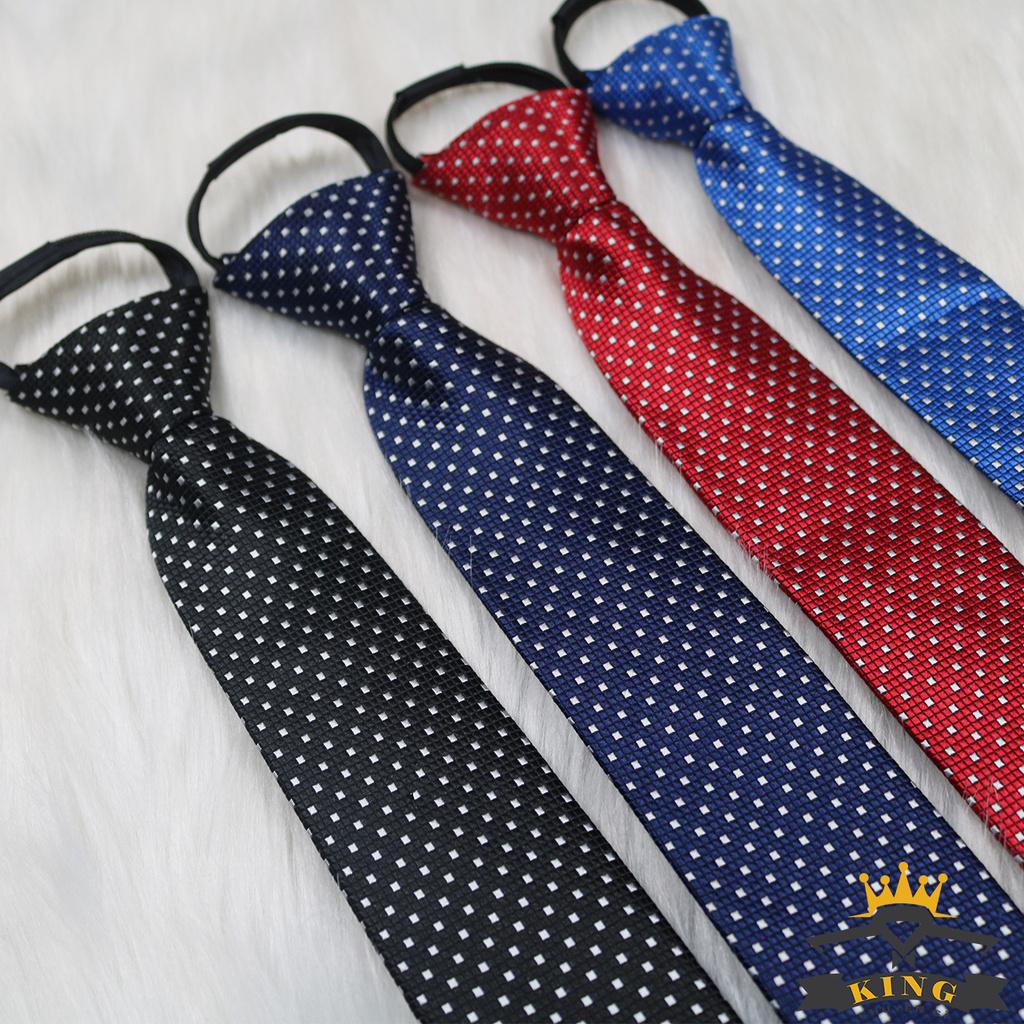 Cà vạt nam KING công sở bản nhỏ 6cm 8cm màu đen thắt sẵn chấm bi hàn quốc C019