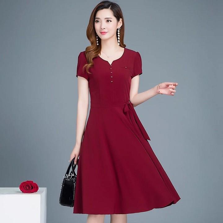 DRESS236 - ĐẦM XÒE ĐÍNH NÚT THẮT NƠ S-6XL