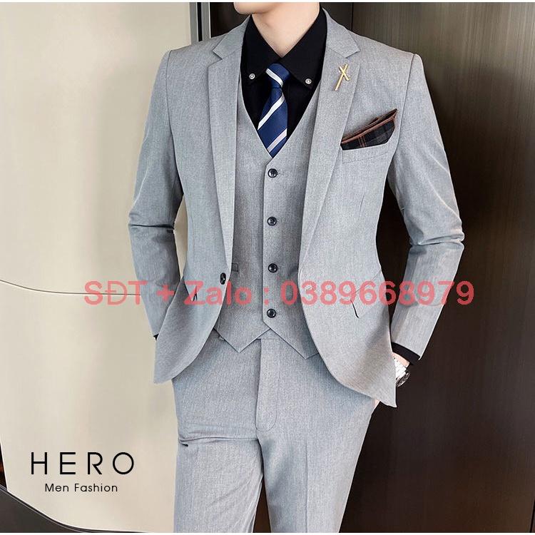 Vest Nam Hàn Quốc, Bộ Vest Nam Màu Xám, Suit Nam Thanh Niên, Bộ Suit Nam Màu Xám Vải Sịn