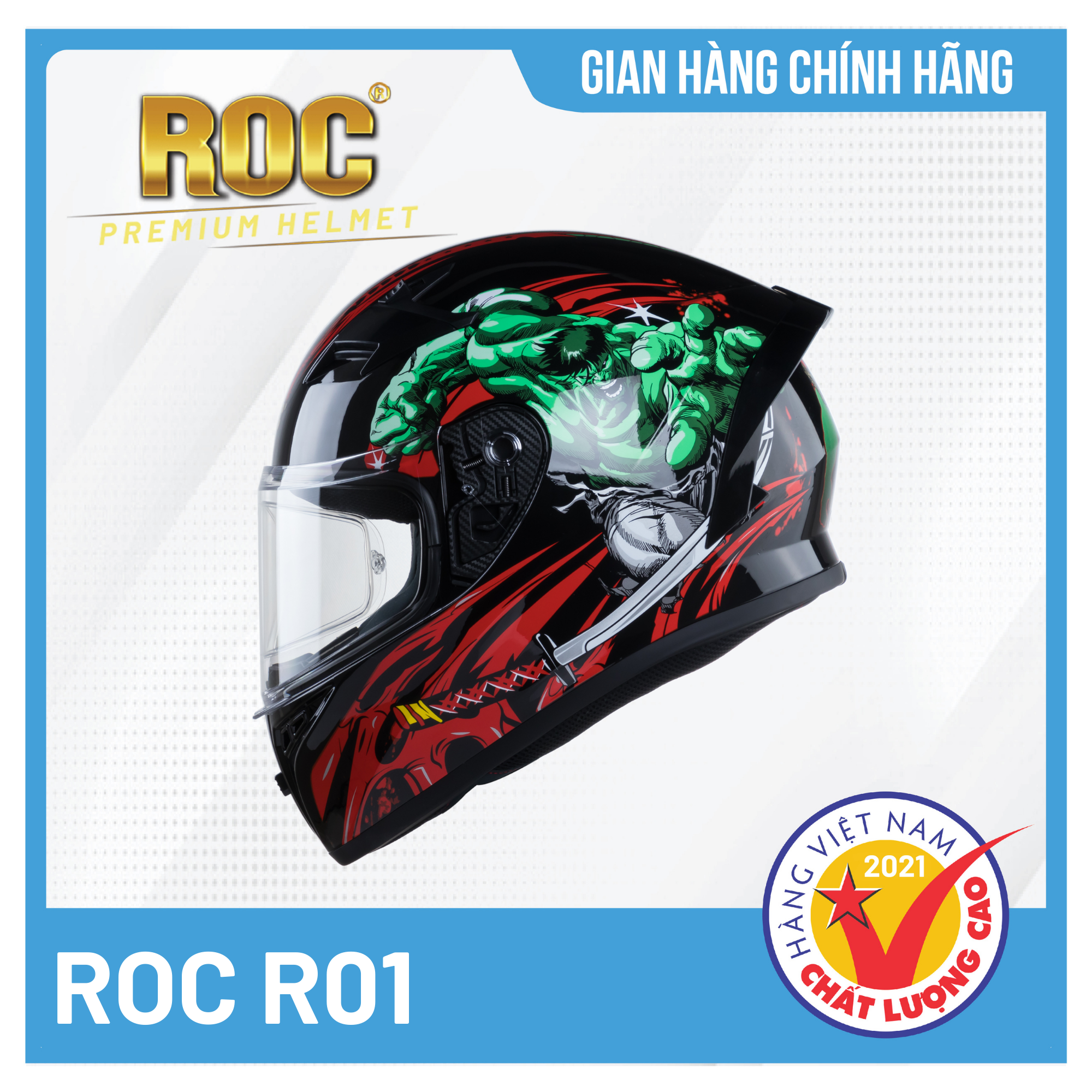 Mũ bảo hiểm Fullface ROC R01 Mạnh Mẽ, Cá Tính + Tặng kèm túi đựng nón