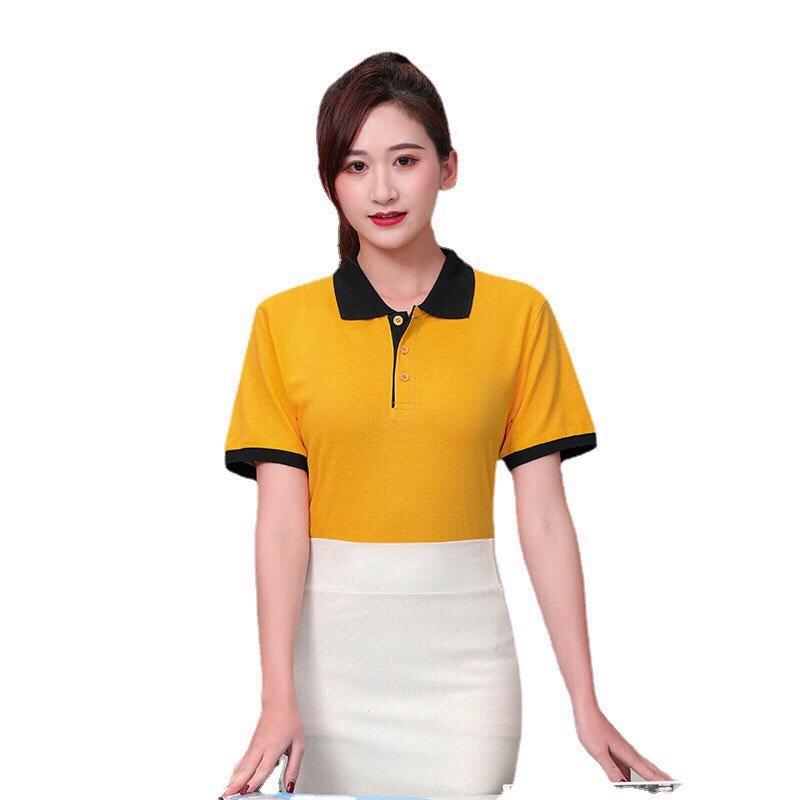 Áo thun Polo trơn vàng phối cổ đen cho nam nữ form slimfit ôm body đơn giản thanh lịch