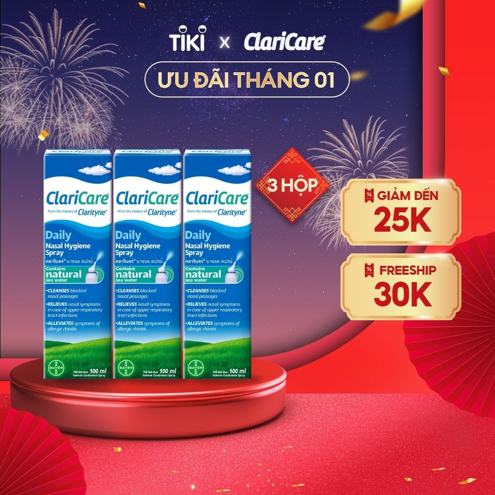 Combo 3 Dung Dịch Xịt Vệ Sinh Mũi CLARICARE 100ml x3 Giảm Các Chiệu Trứng Viêm Mũi Dị Ứng