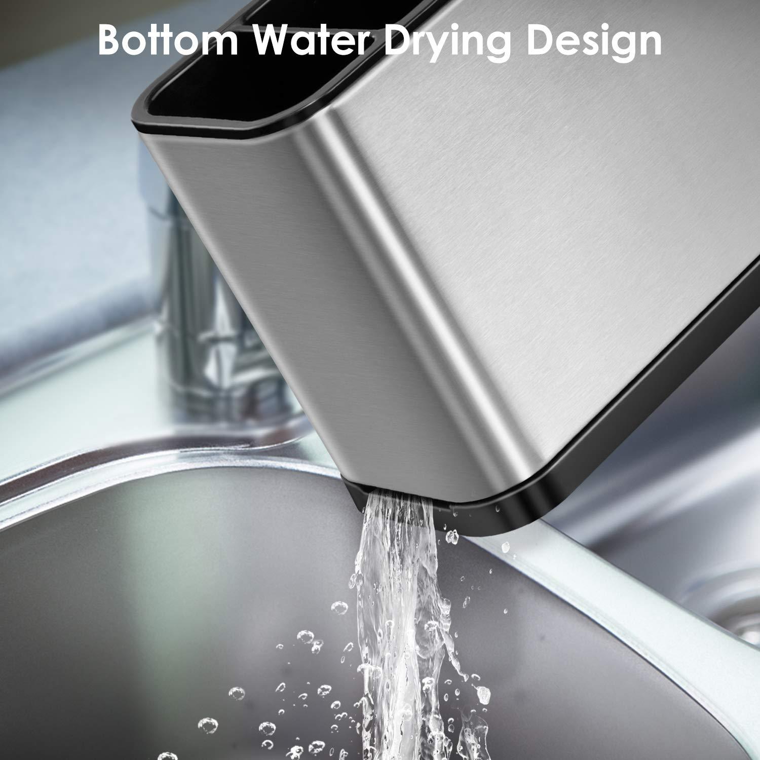 Nhà tổ chức dao kéo cho dụng cụ, chủ sở hữu nồi, caddy, 4 bức tường phân vùng, vỏ nhỏ giọt cho bàn làm việc nhà bếp, thép không gỉ, ABS, chống trượt, chống trầy xước, Rustproof-14 x 18 x 8 cm