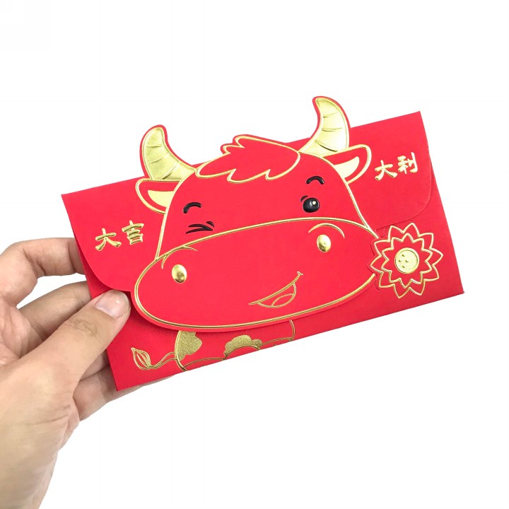 Set 3 bao lì xì con trâu 3D cute nhũ vàng (Mẫu 1), dùng để đựng thiệp chúc, tiền lì xì, mừng tuổi dễ thương và ý nghĩa - TMT Collection.com - SP005139