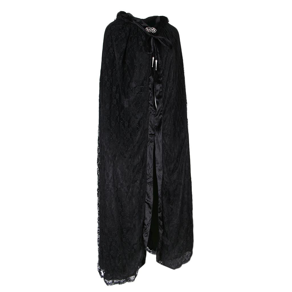 Gothic Vinatge Black Lace Witch Cape Cloak Hooded Fancy Dress Party Costume