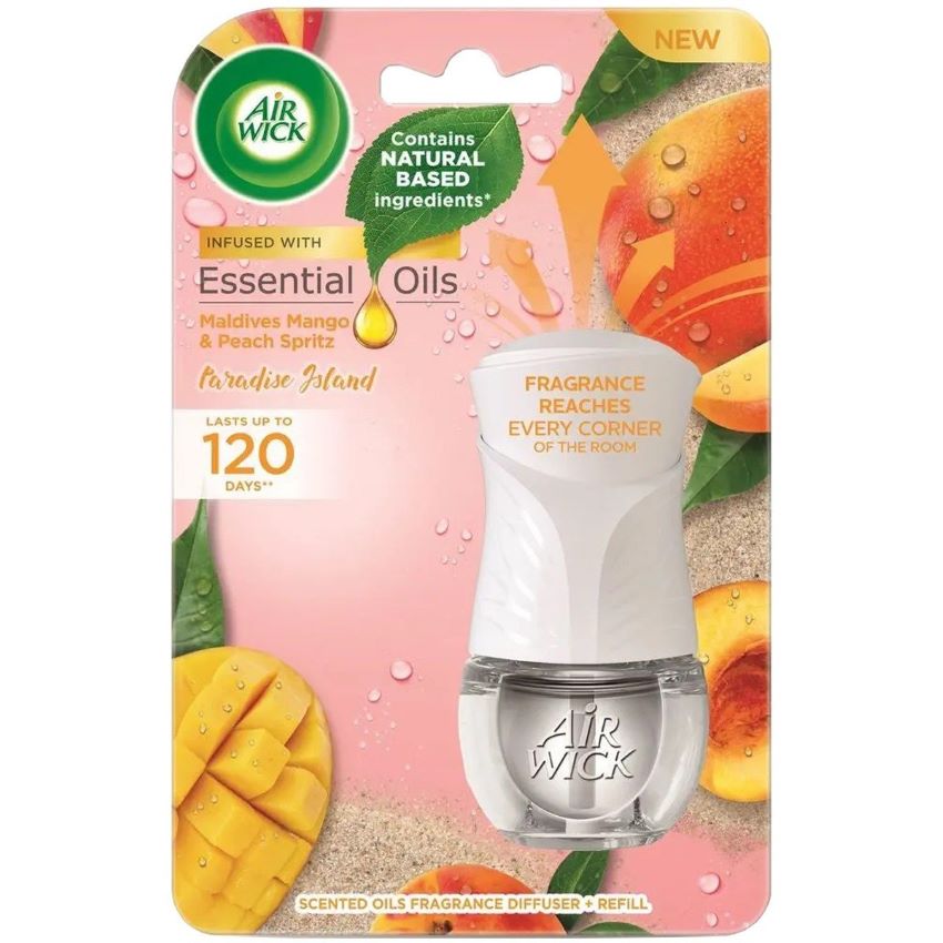 Bộ Tinh Dầu Cắm Điện Air Wick AWK2465 Maldives Mango &amp; Peach Spritz 19ml (Hương xoài Maldives, gió biển), sử dụng điện 220V