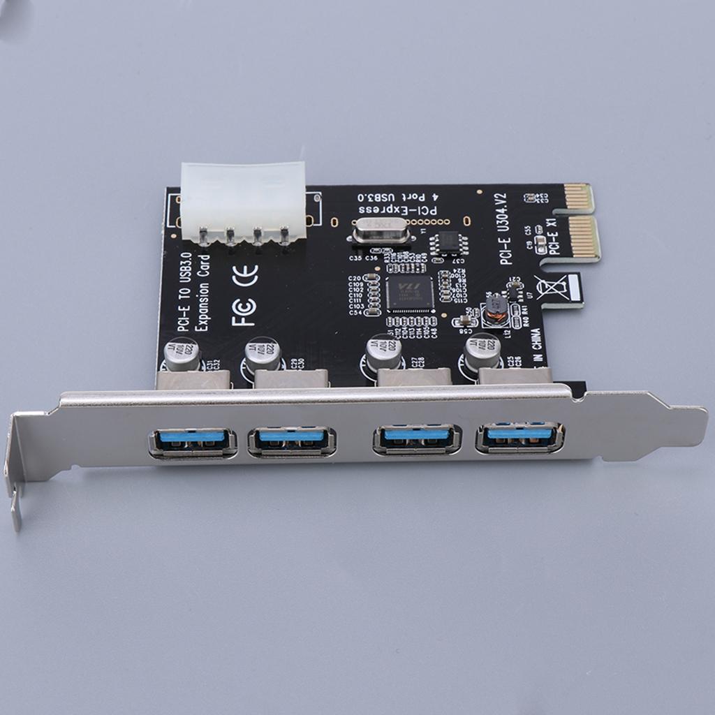PCI-E USB 3.0 Hub Adapter Expansion Card 4 USB Port W/4PIN Power Supply Port