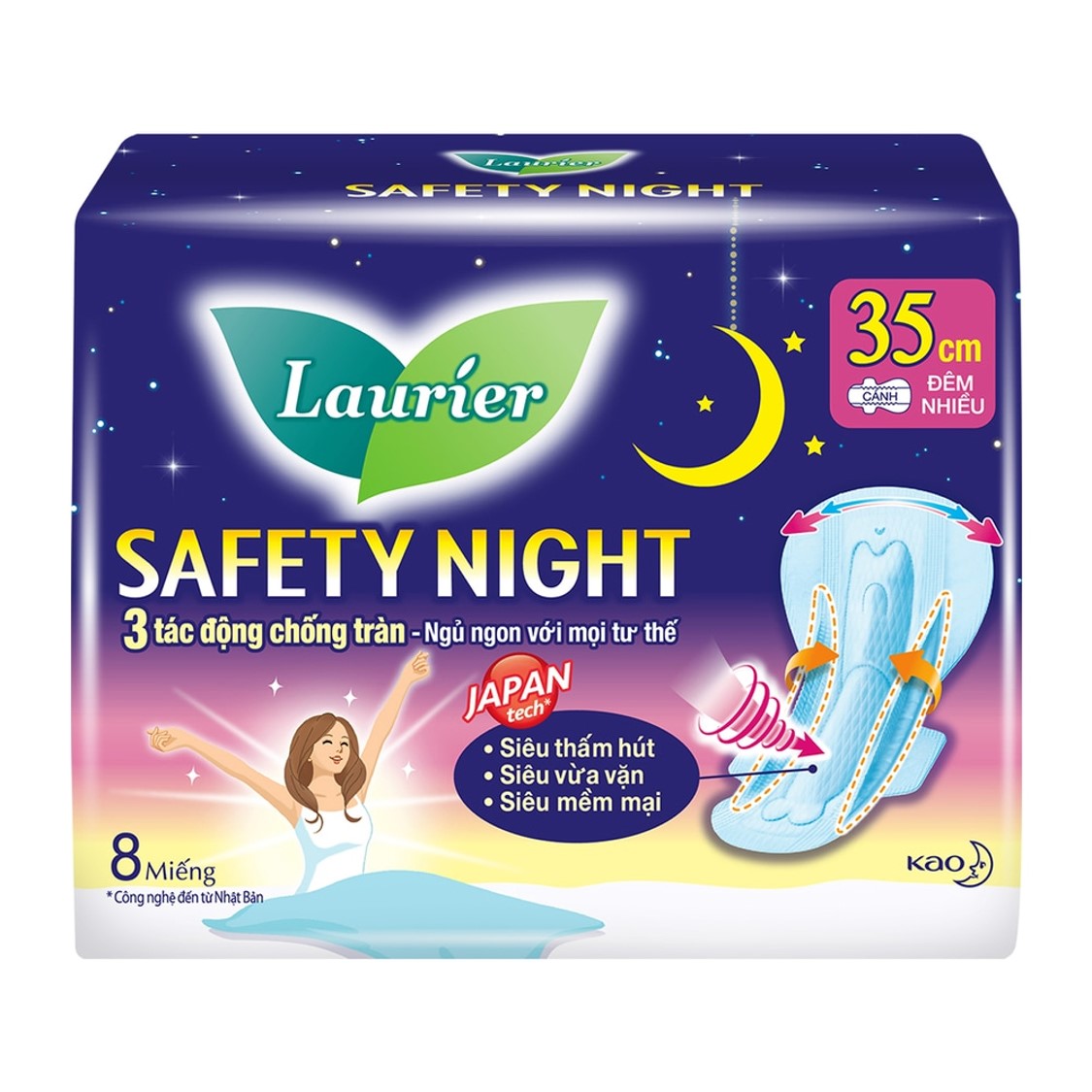 Combo 3 gói Băng Vệ Sinh Ban Đêm Laurier Safety Night chống tràn [35cm-8M]