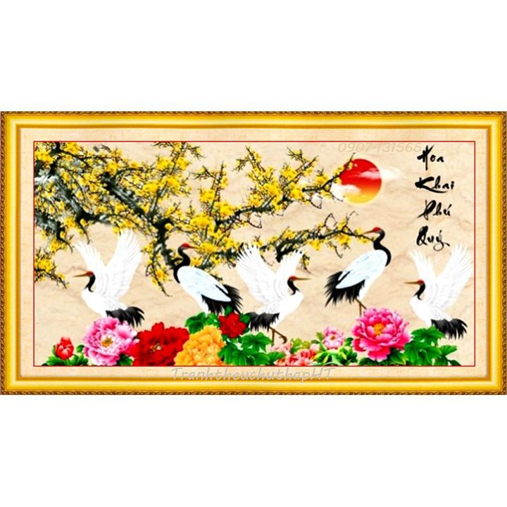 Tranh đính đá Mai khai phú quý 90*50cm - tự đính