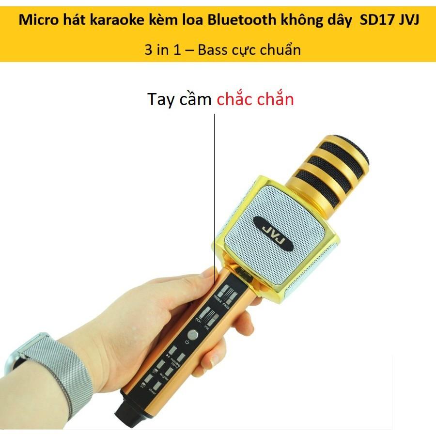 Micro hát karaoke kèm loa Bluetooth không dây JVJ SD17 3 in 1 – Bass cực chuẩn - Hàng Chính Hãng