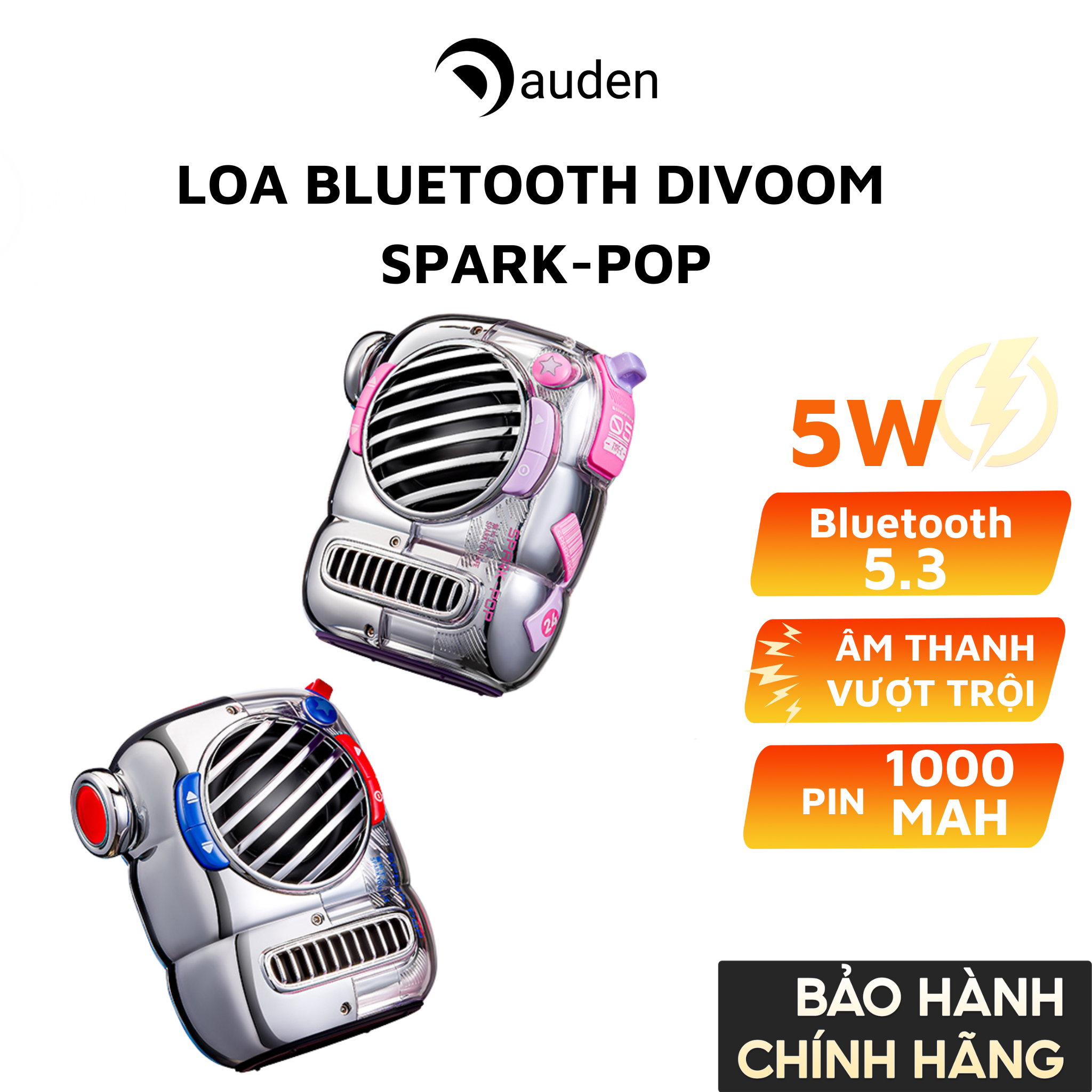 Loa Bluetooth Divoom Spark-Pop công suất 5W, thiết kế ấn tượng dung lượng pin 1000mAh - Hàng chính hãng