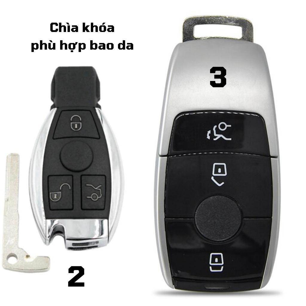 Bao da dành cho móc khoá bọc ốp chìa khóa xe ô tô Mercedes, da bò, nhiều màu, khâu thủ công Mer23