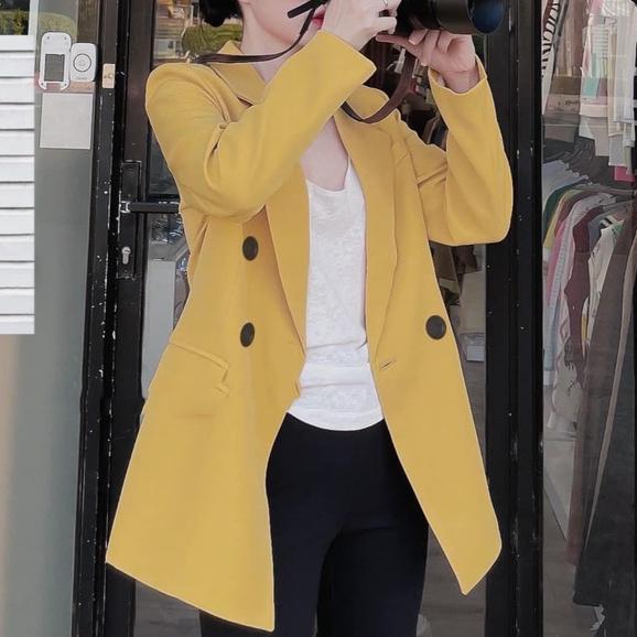 Áo khoác blazer nữ dáng suông 2 lớp chất Cotton Cun Fashion Cao Cấp