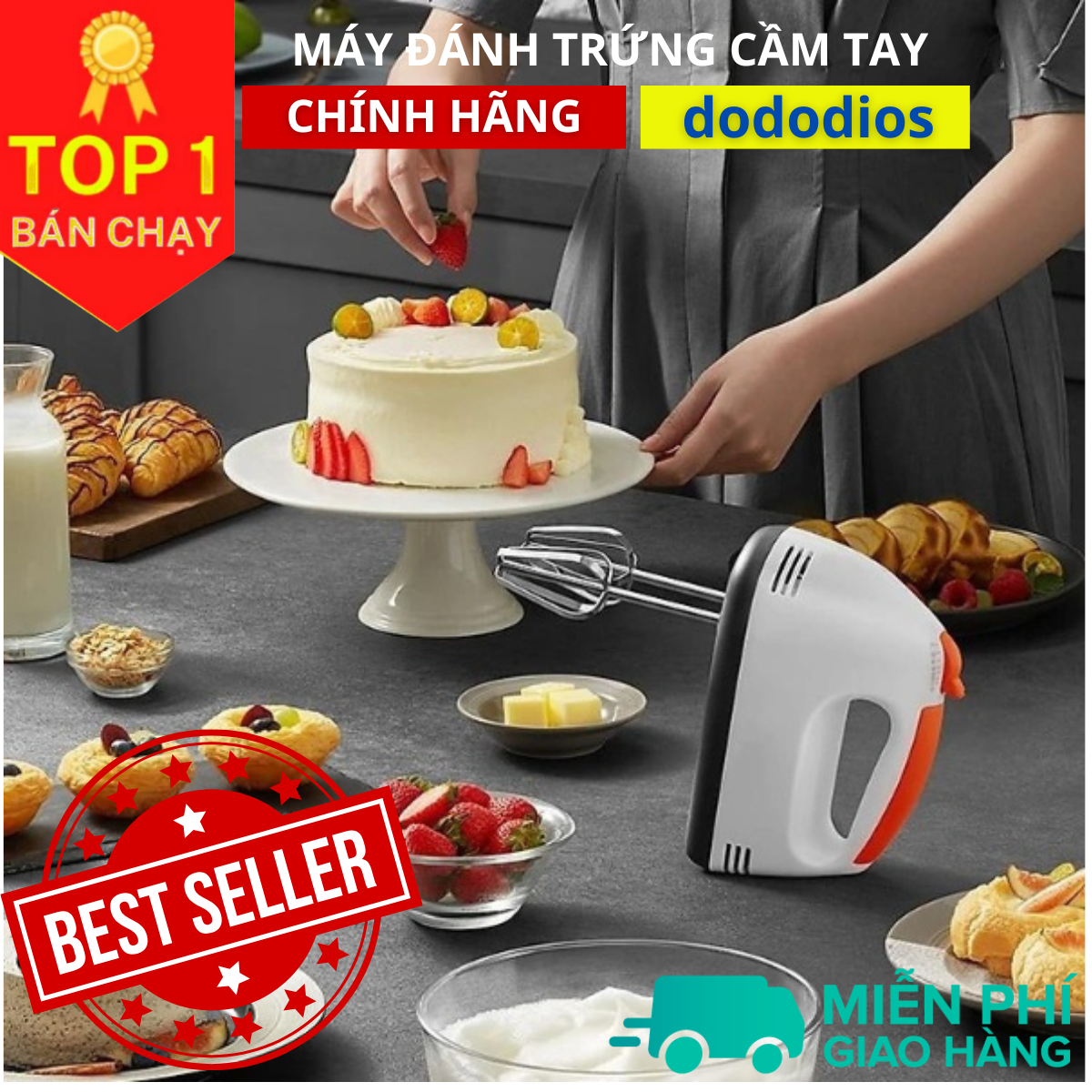 Máy đánh trứng kem bơ cầm tay 7 tốc độ, làm bánh GE-M01A 7 tốc độ - Thép không gỉ bền bỉ, Máy đánh trứng cầm tay 7 Tốc Độ EJM501DGRY - Hàng chính hãng DoDoDios