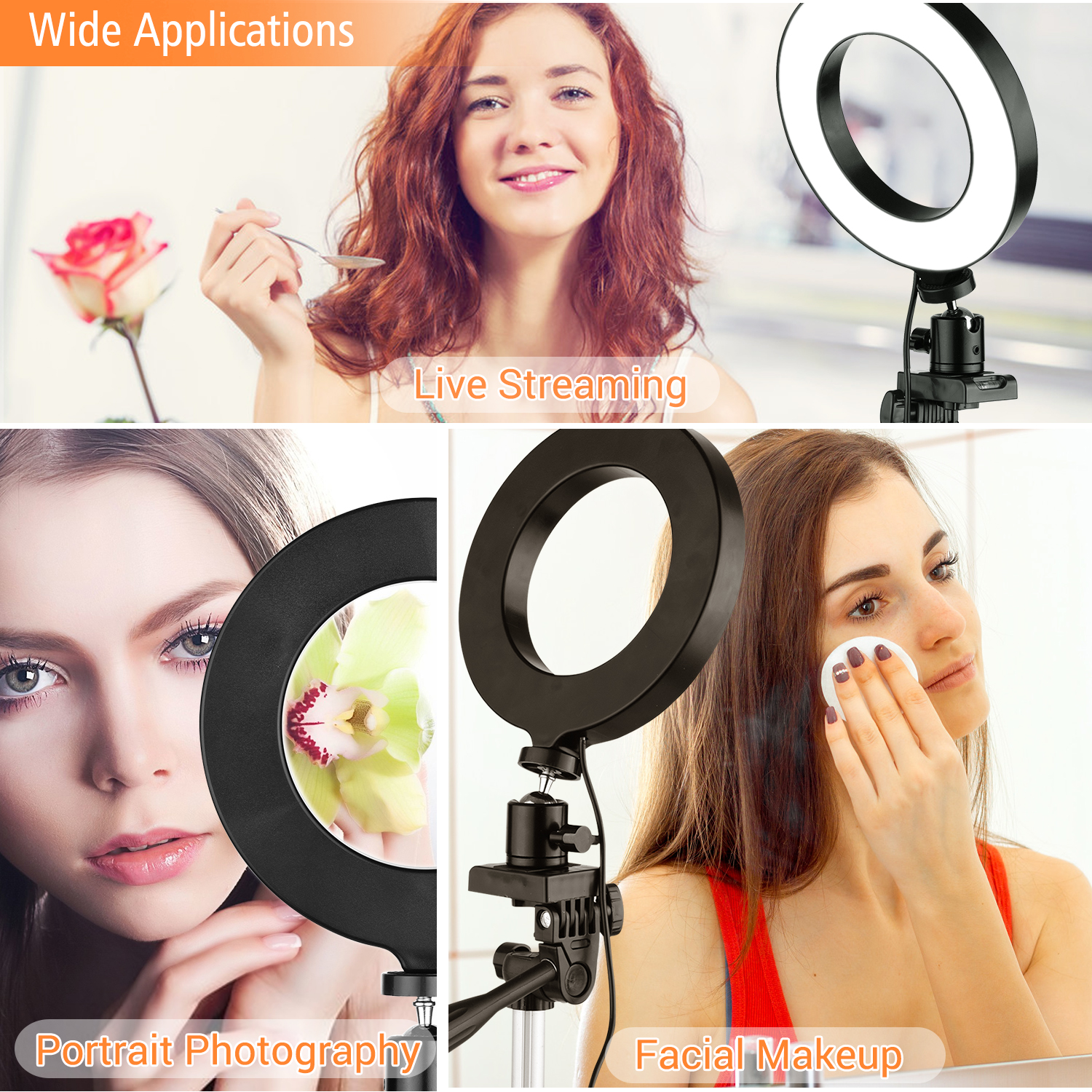 Đèn LED vòng tròn nhỏ 16cm / 6 inch hỗ trợ 3 chế độ chiếu sáng có thể điều chỉnh