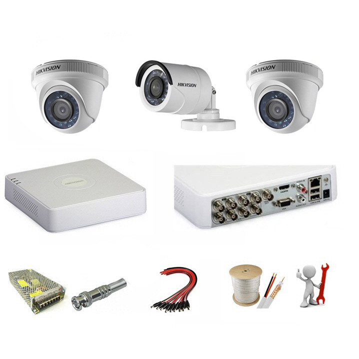 Trọn bộ 3 camera Hikvision 1.0 Megapixel - Hàng chính hãng