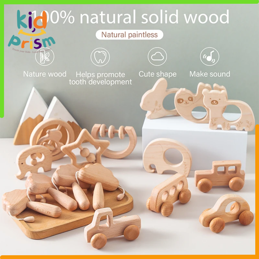 Bộ lục lạc, xúc xắc Montessori 4 món bằng gỗ an toàn cho trẻ sơ sinh (Giáo cụ Montessori), ĐỒ CHƠI GIÁO DỤC ĐẦU ĐỜI