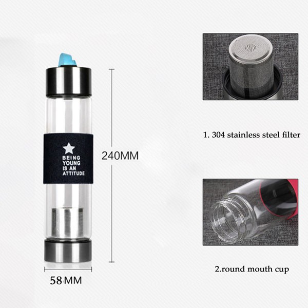 Bình thủy tinh cao cấp dày đẹp thiết kế đẹp hiện đại, dung tích 450ml - Bình giữ nhiệt thủy tinh trong suốt có lưới lọc trà, ủ trà thông minh, thiết kế cầm tay