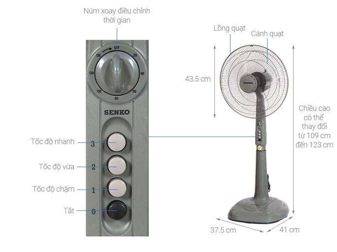 Quạt Đứng SENKO DH 1600 Có Hẹn Giờ Thổi Mát Ngày Hè Oi Nóng