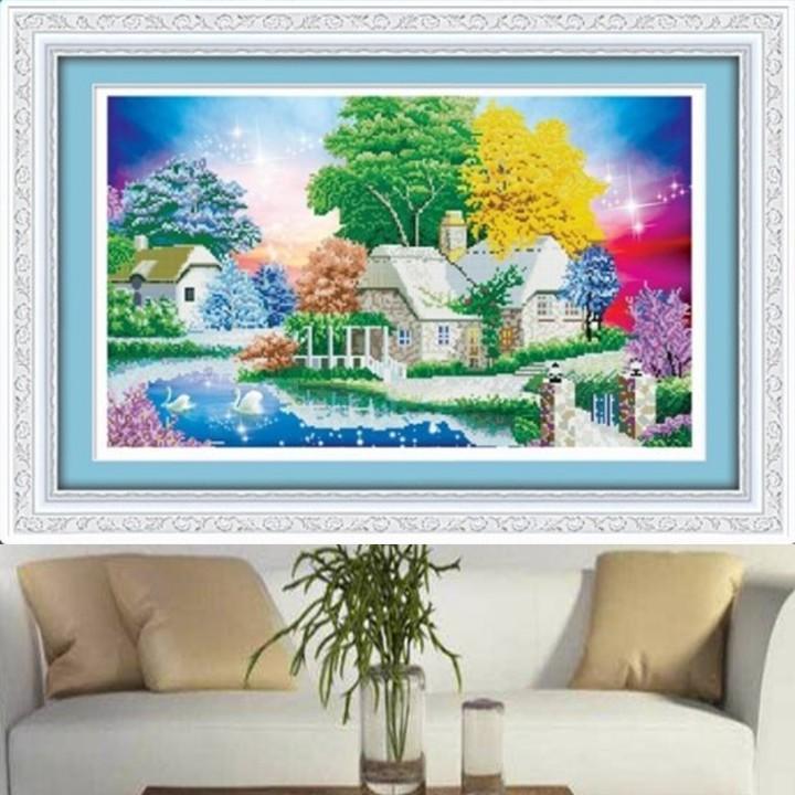 Tranh đá ngôi nhà hạnh phúc LV129 - kích thước: 79 * 50cm.