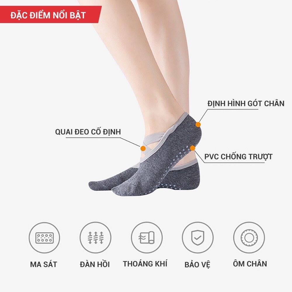 Tất - Vớ tập YOGA có quai chéo co giãn cố định , bàn chân gắn hạt silicon chống trơn trượt tập yoga, gym, pilates, múa