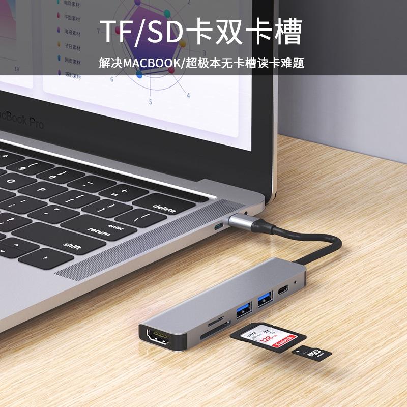 Bộ Chuyển Đổi 6 Trong 1 đa năng cổng chuyển đổi chia cổng USB 3.0 tốc độ 500Mb/s SD, TF, 4K,HDMI cho MacBook lap